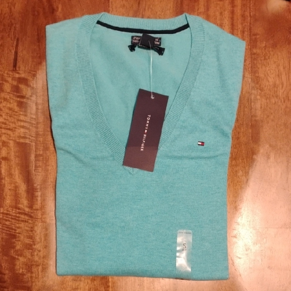 Tommy Hilfiger Teal V-Neck Sweater